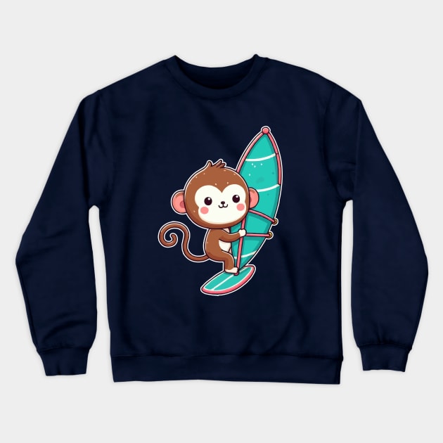 Cute monkey Windsurfing Crewneck Sweatshirt by fikriamrullah